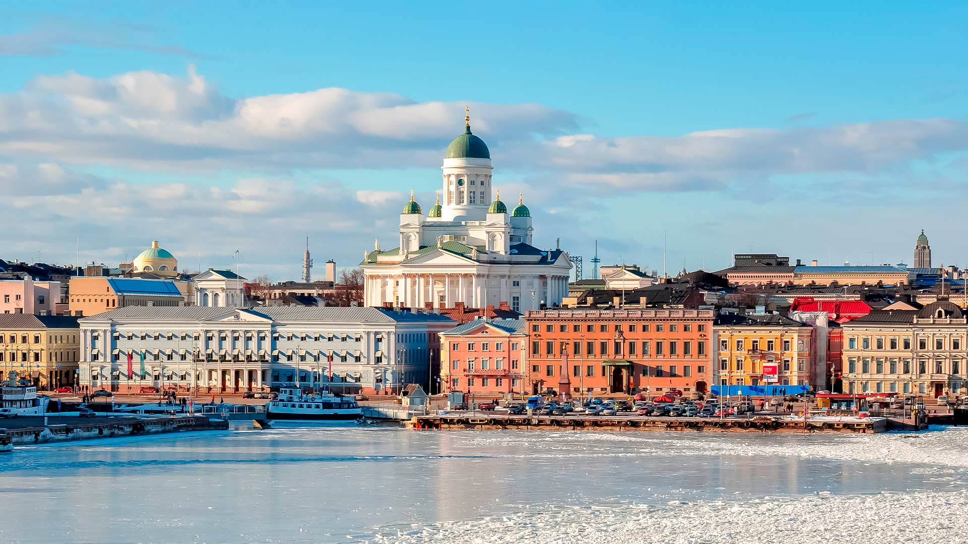 A coastal view of Helsinki in winter