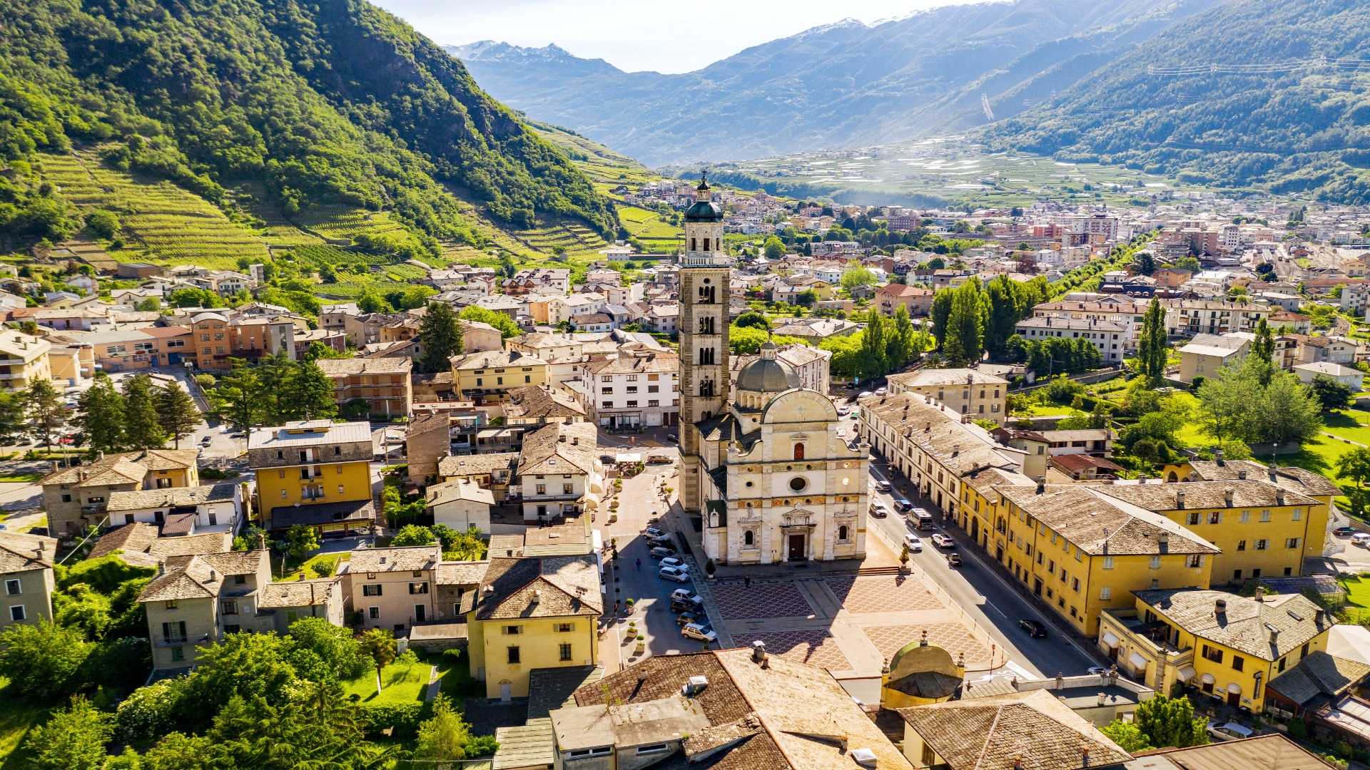 Aerial shot of Tirano, Italy