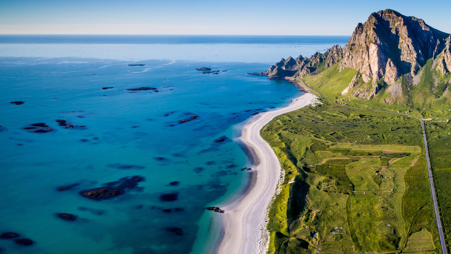 Aerial view of the beach in Bleik, Andøya, Norway