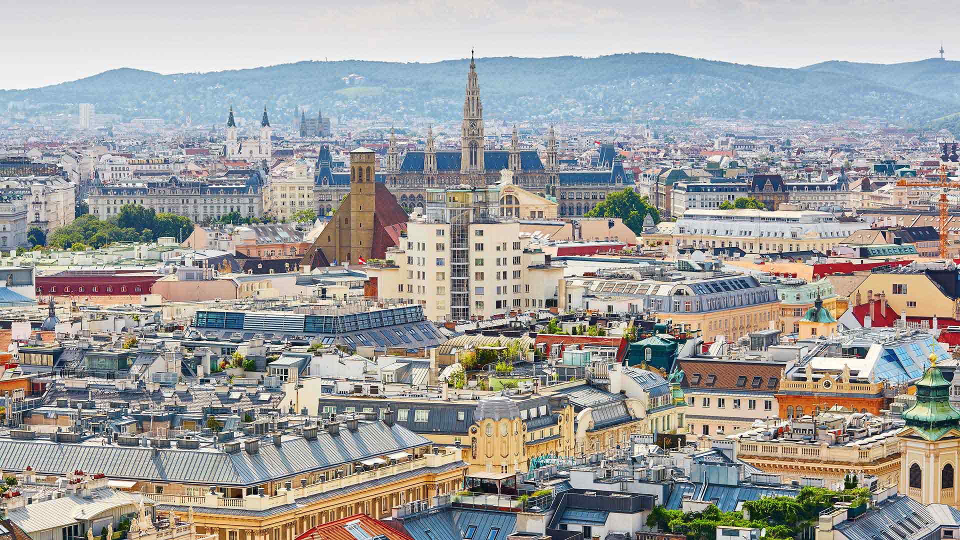 aerial view of city center in vienna