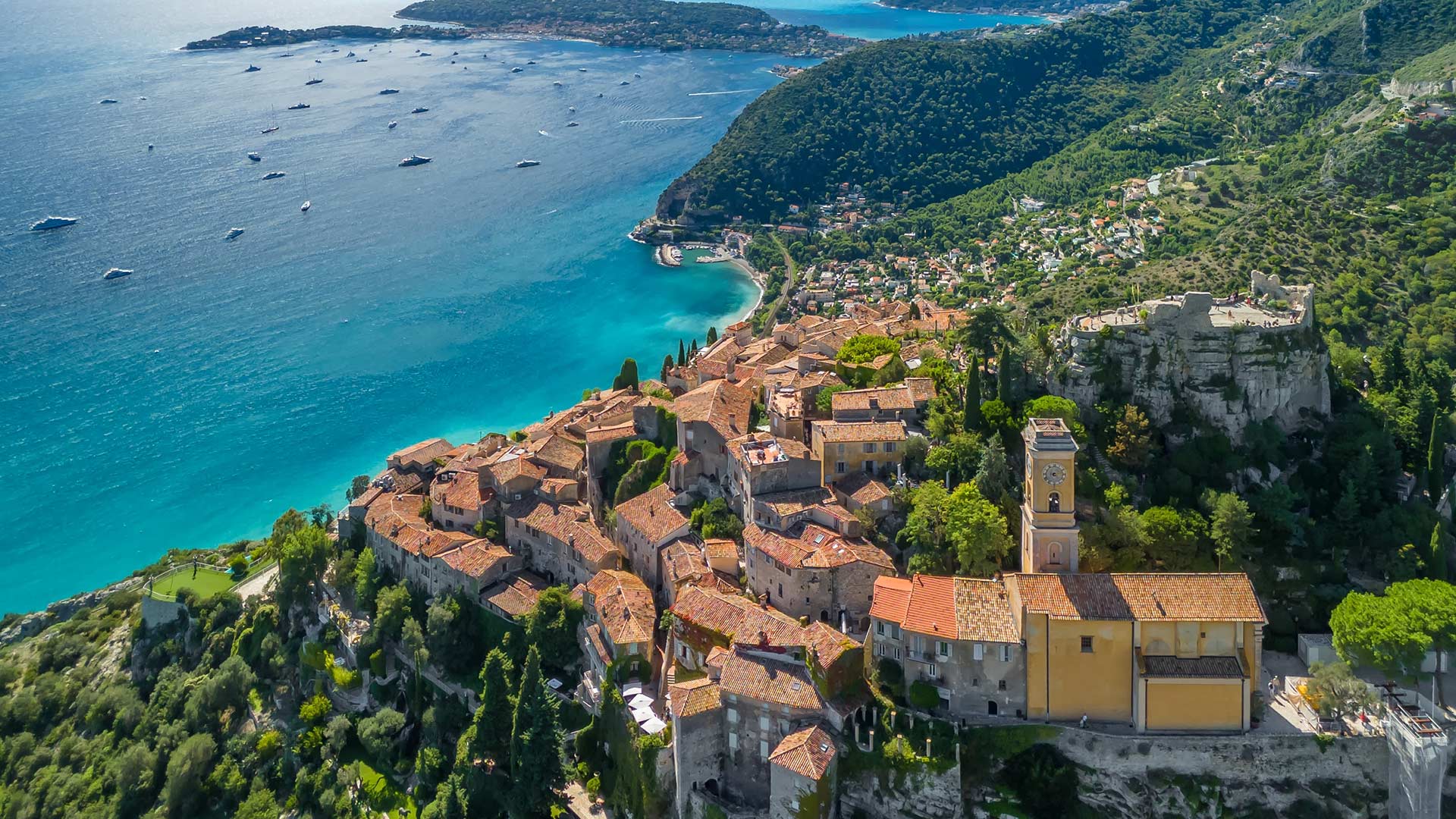 Aerial view of the medieval village of Èze 
