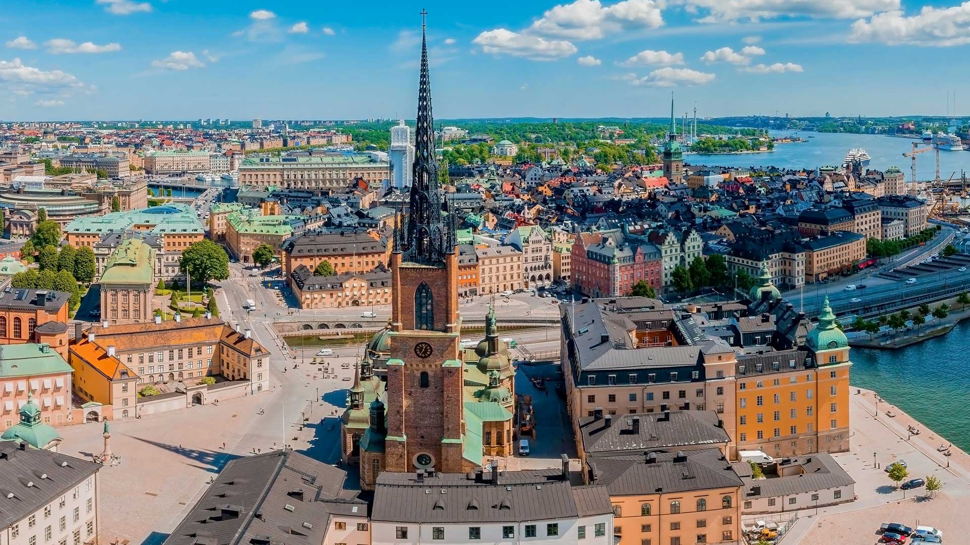 Aerial view old town Gamla Stan, Stockholm, Sweden