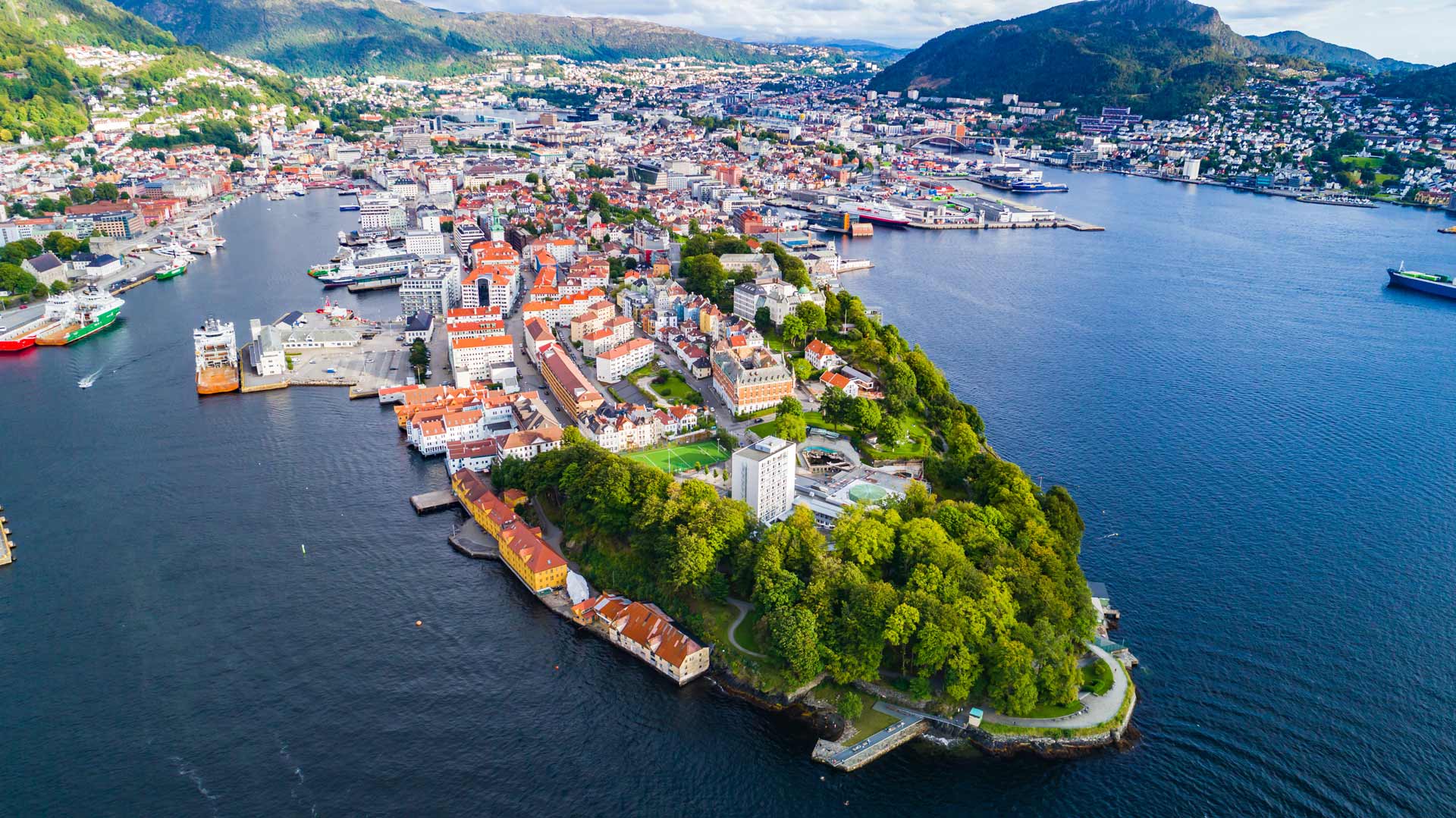 Aerial view over Bergen, Norway