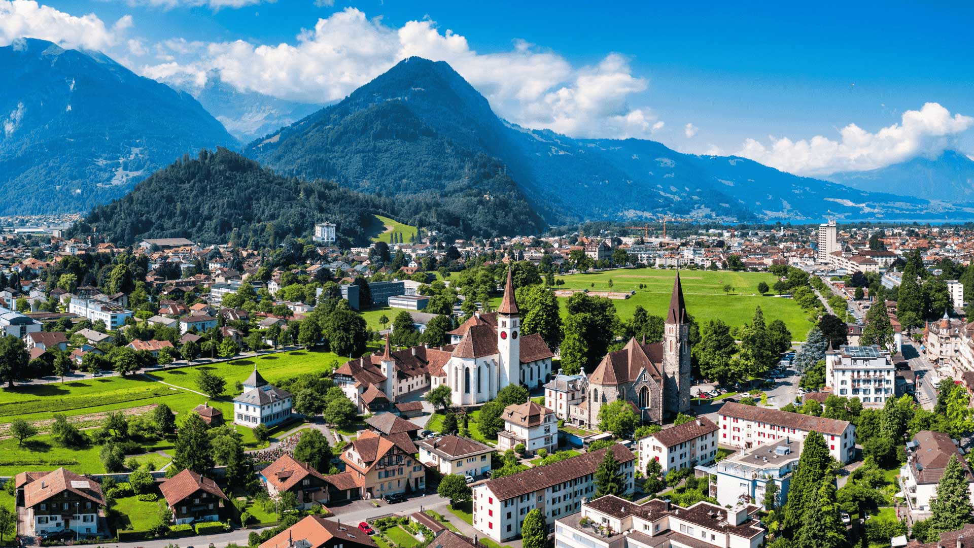 Aerial panorama of Interlaken city