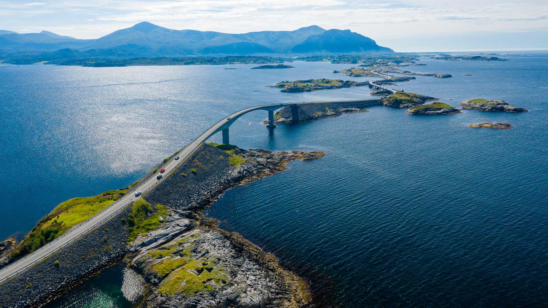Aerial view of Atlanterhavsvegen (Atlantic Ocean Road), Lofoten, Norway
