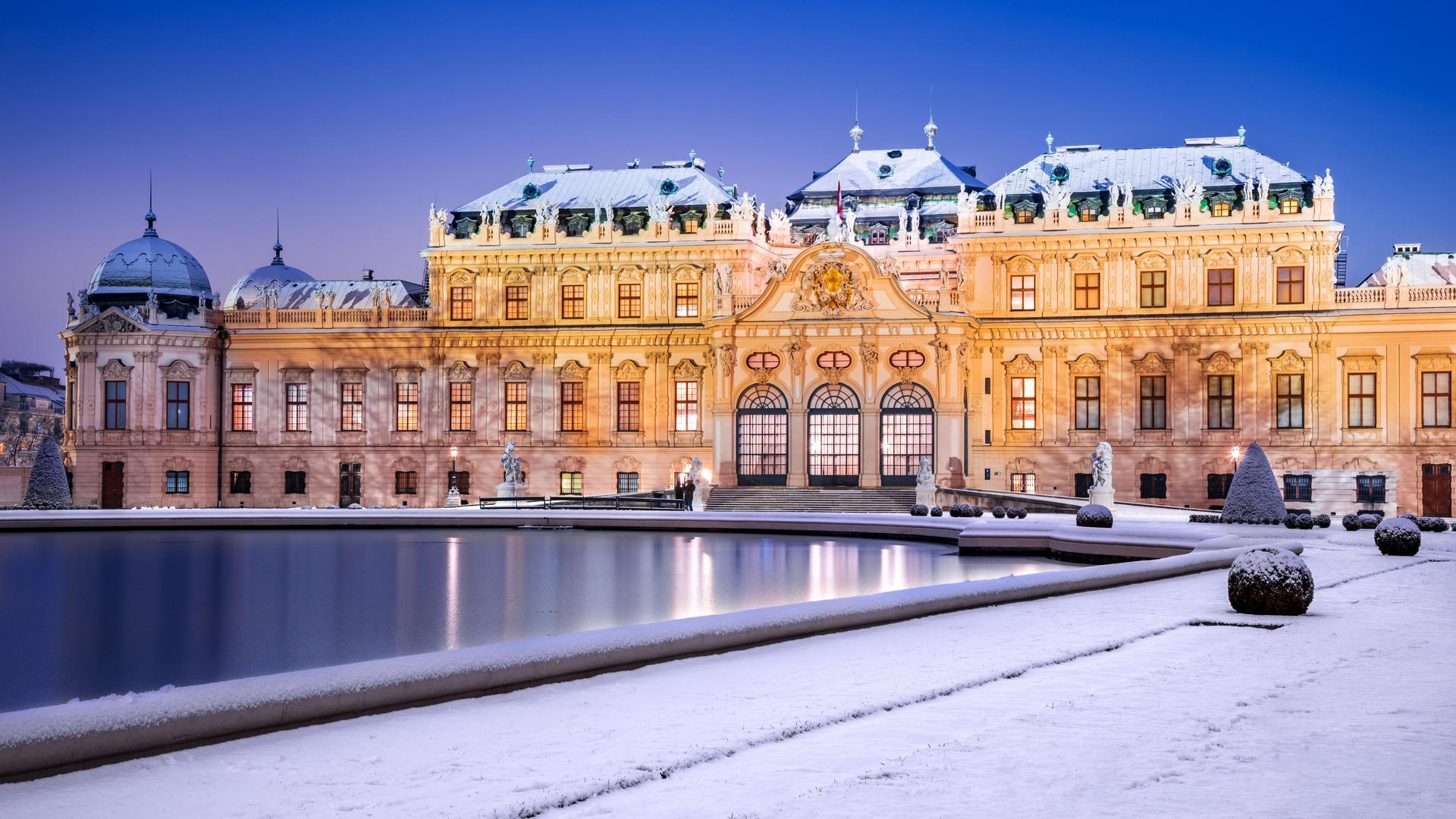 View of Belvedere Palace in winter, Vienna