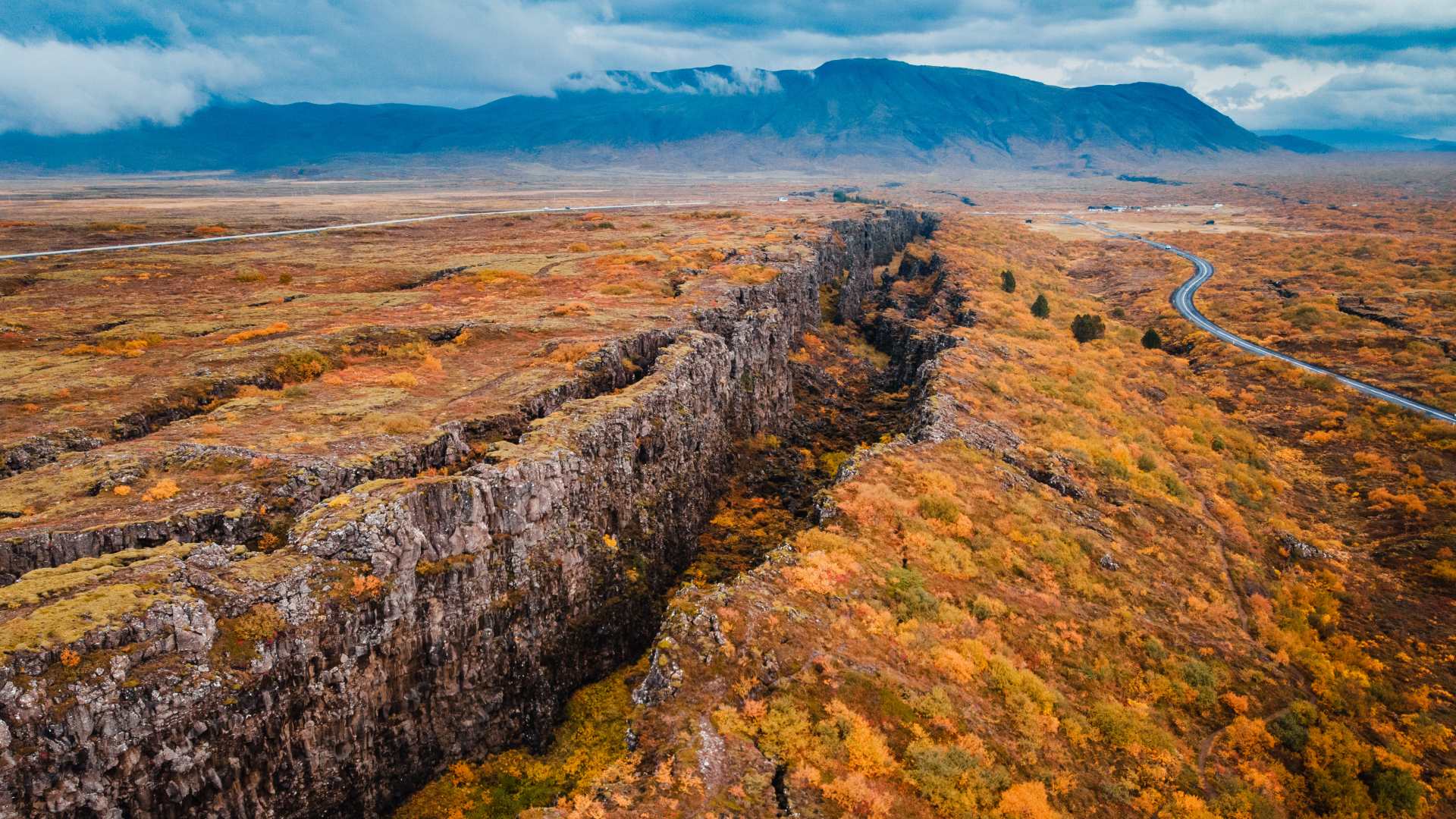 Autumn in Þingvellir National Park Iceland - view over two tectonic plates