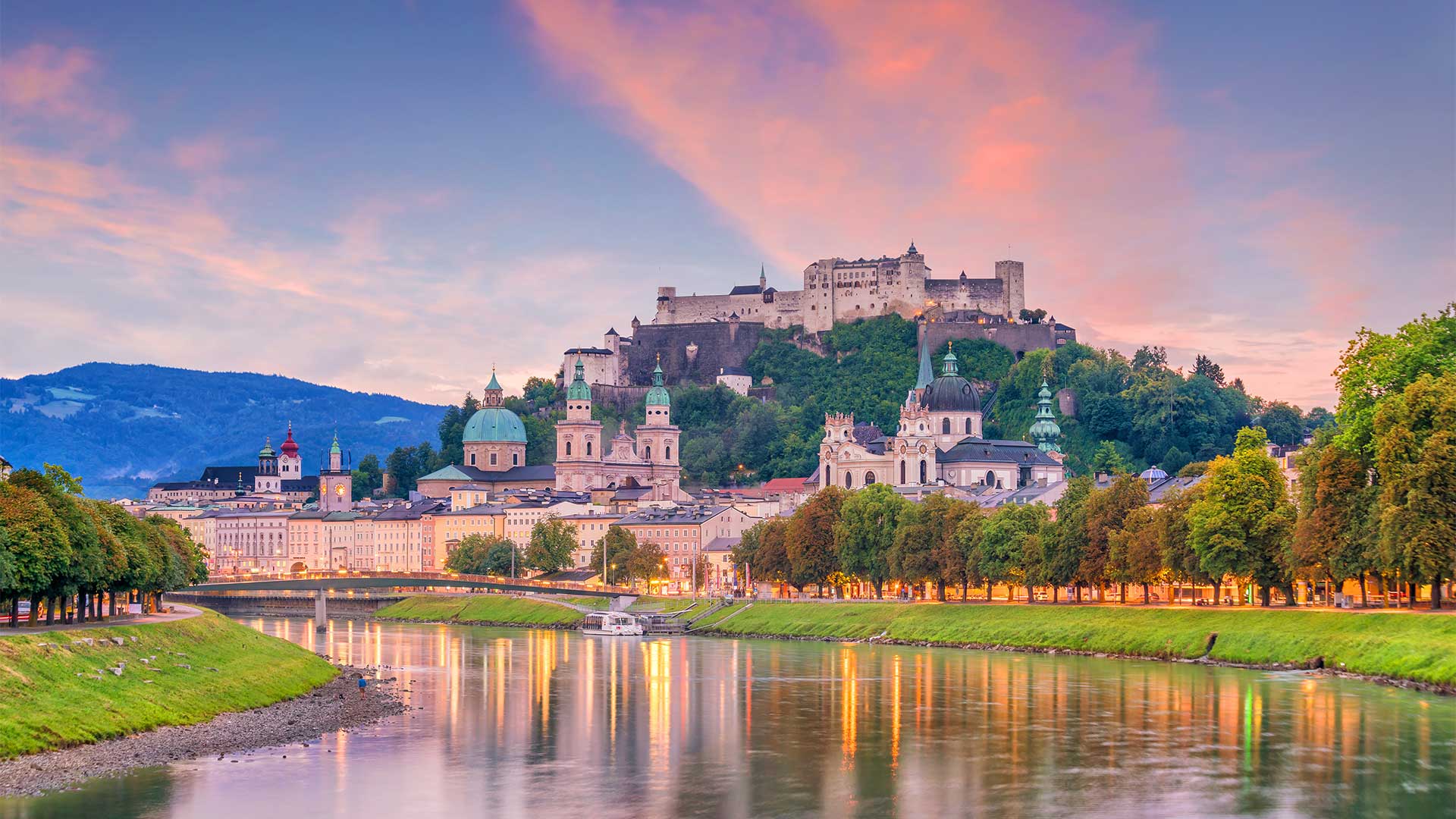 Beautiful view of Salzburg city skyline in late summer