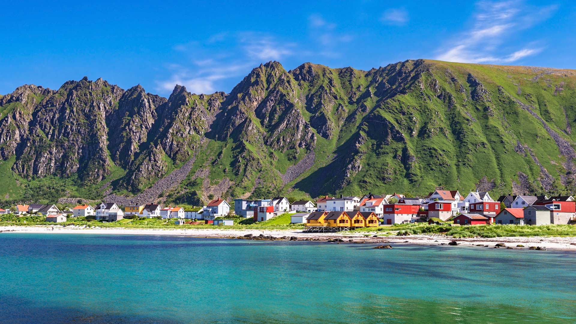 Bleik coastal town Andoya, Lofoten, Norway