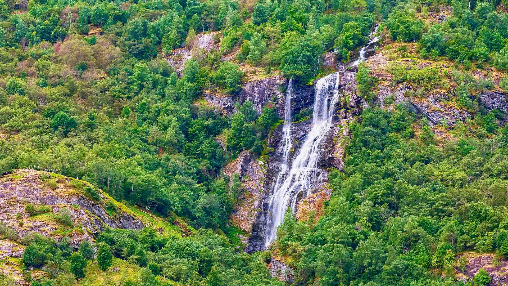 Brekkefossen Waterfall close up near flam in Norway