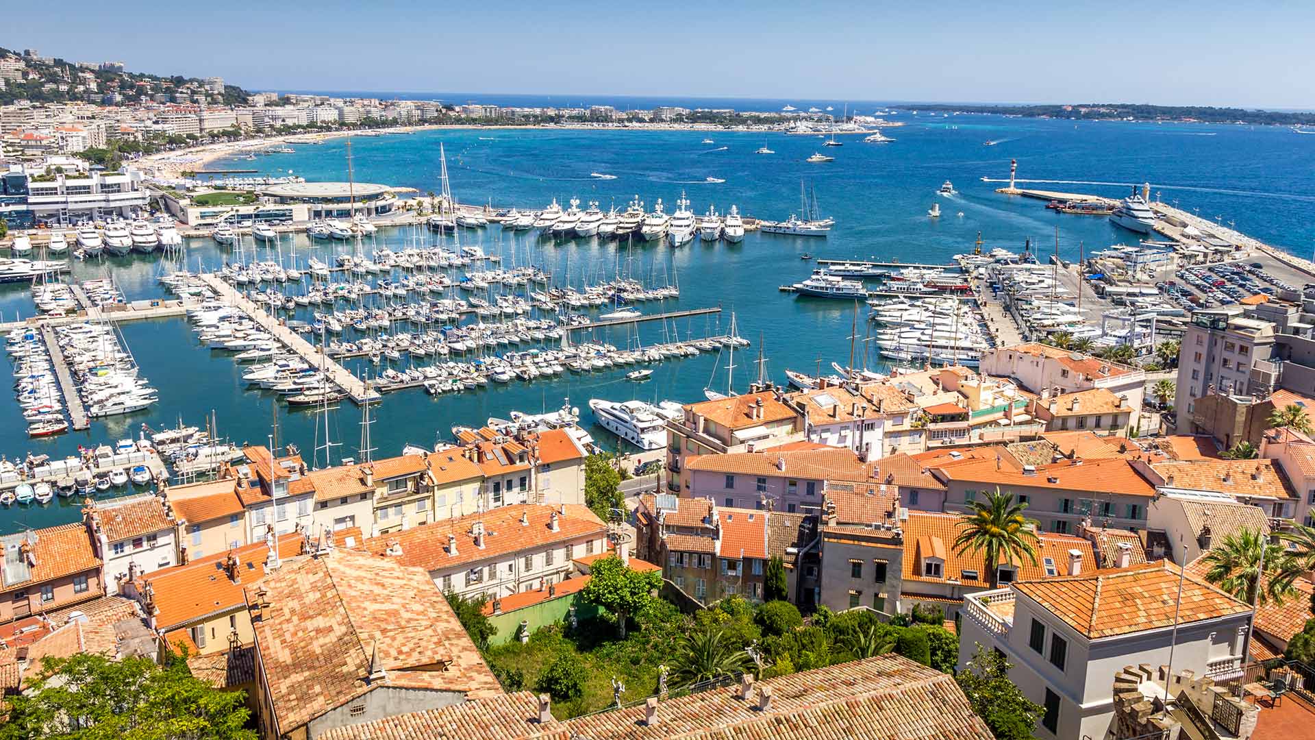 Panoramic view of Cannes port, France 