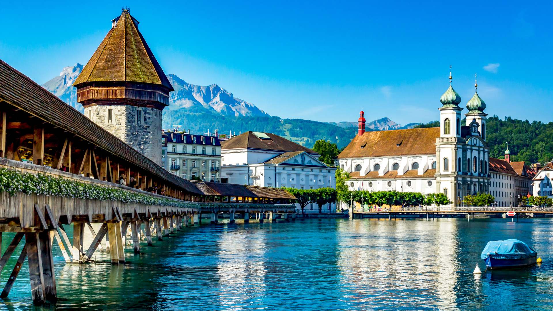 Chapel bridge and lakeside scenes in Lucerne