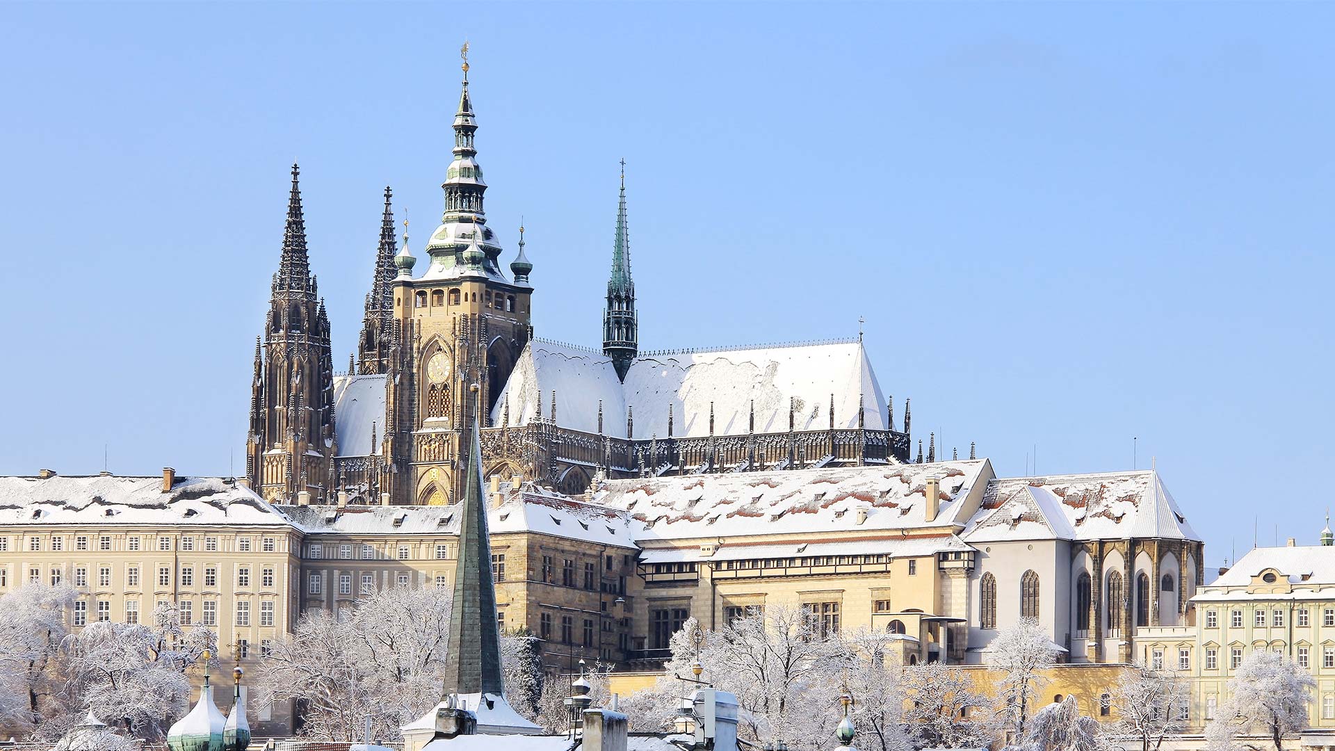 Gothic castle in snowy Prague
