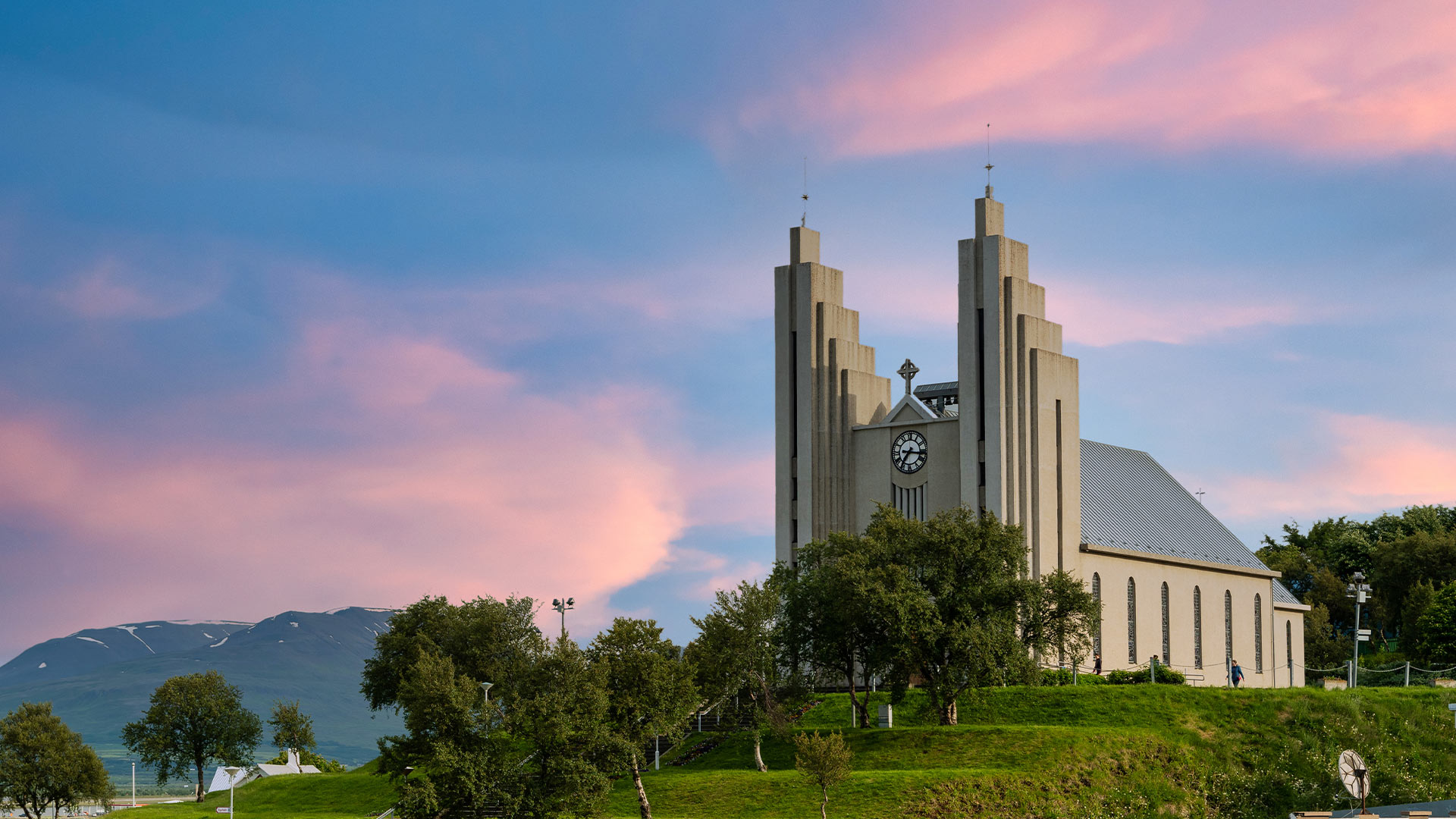 Church in Akureyri in sunset, Iceland