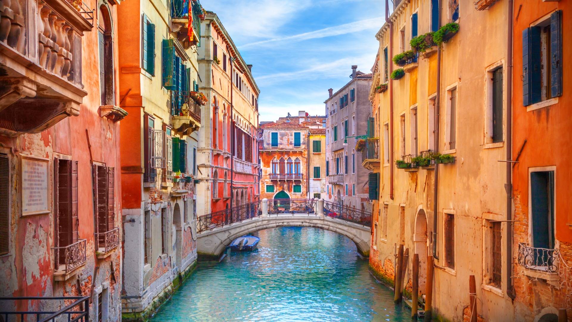 Colourful canal street in Venice