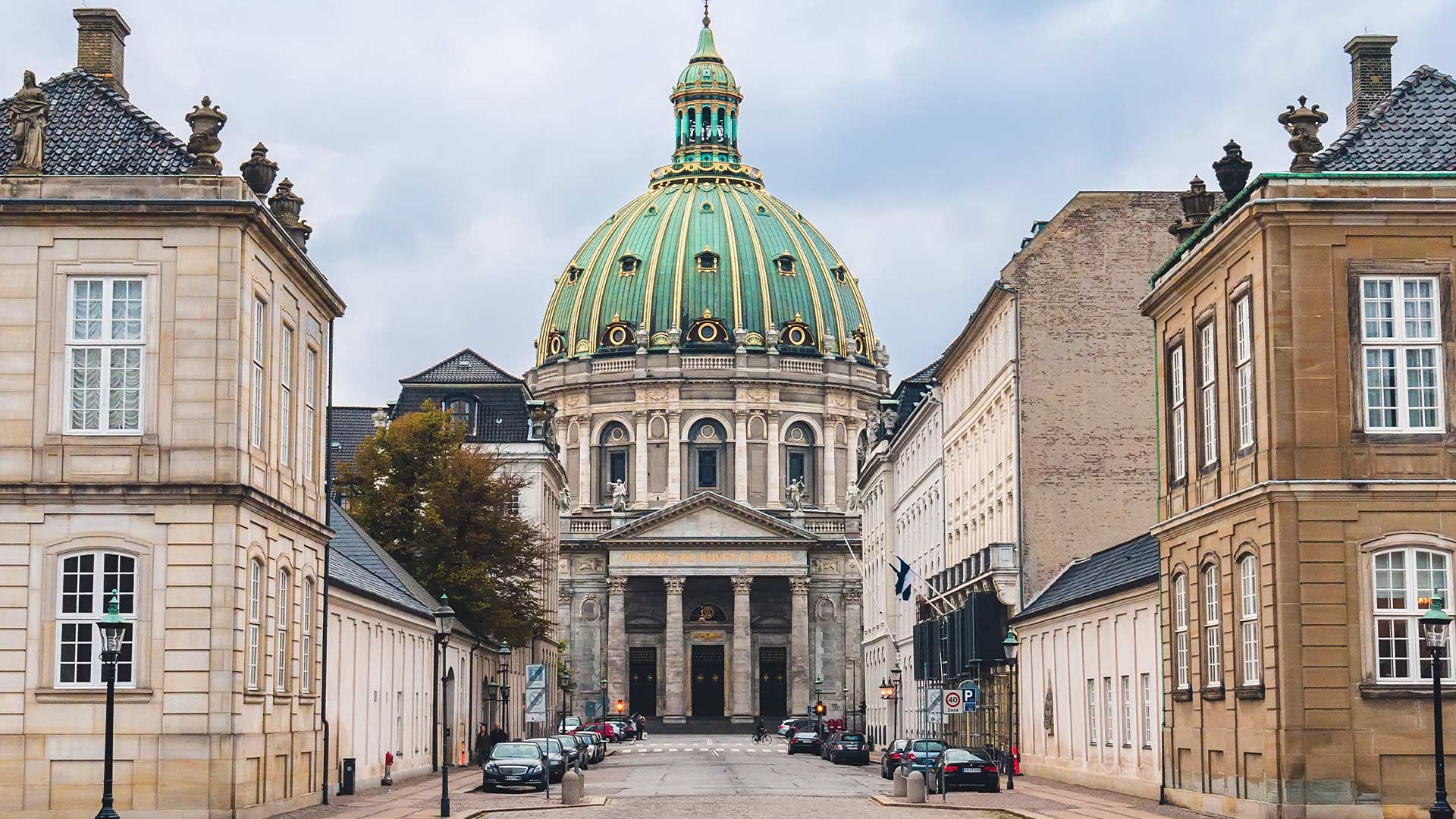 Amalienborg Palace and Marble Church Dome in Copenhagen