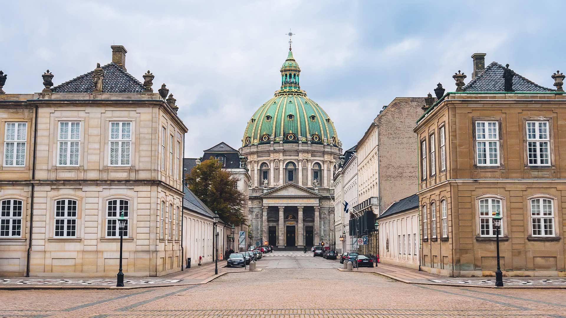 Amalienborg Palace and Marble Church Dome in Copenhagen
