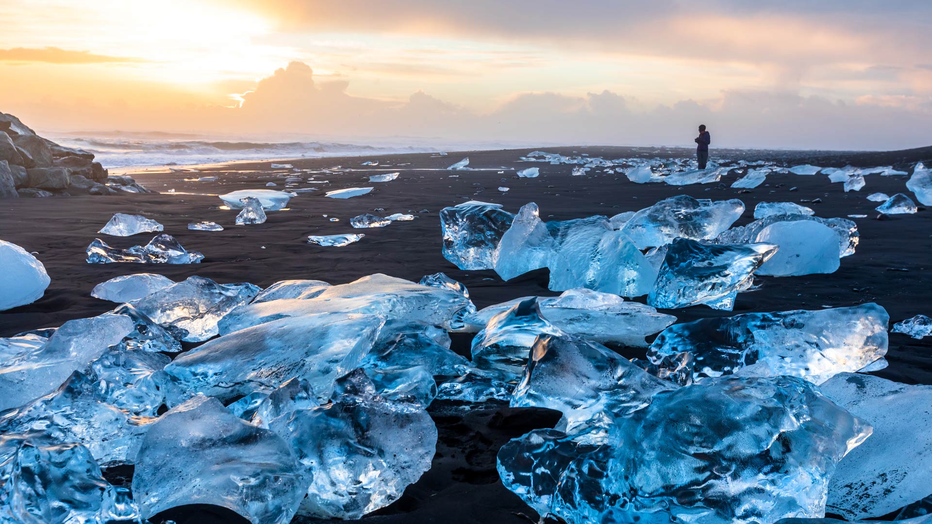 Diamond and black sand beach in Iceland