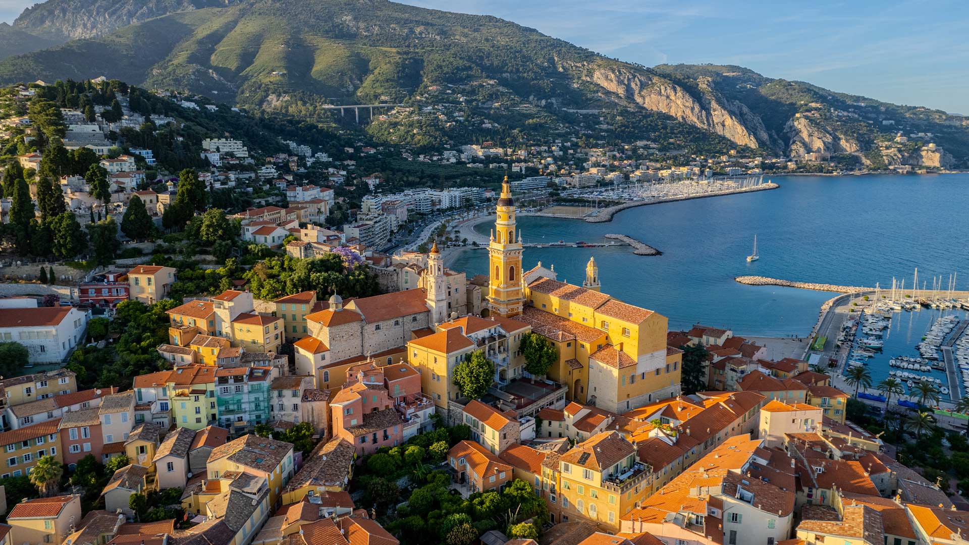 Aerial summer view of Menton, French Riviera, Cote d'Azur