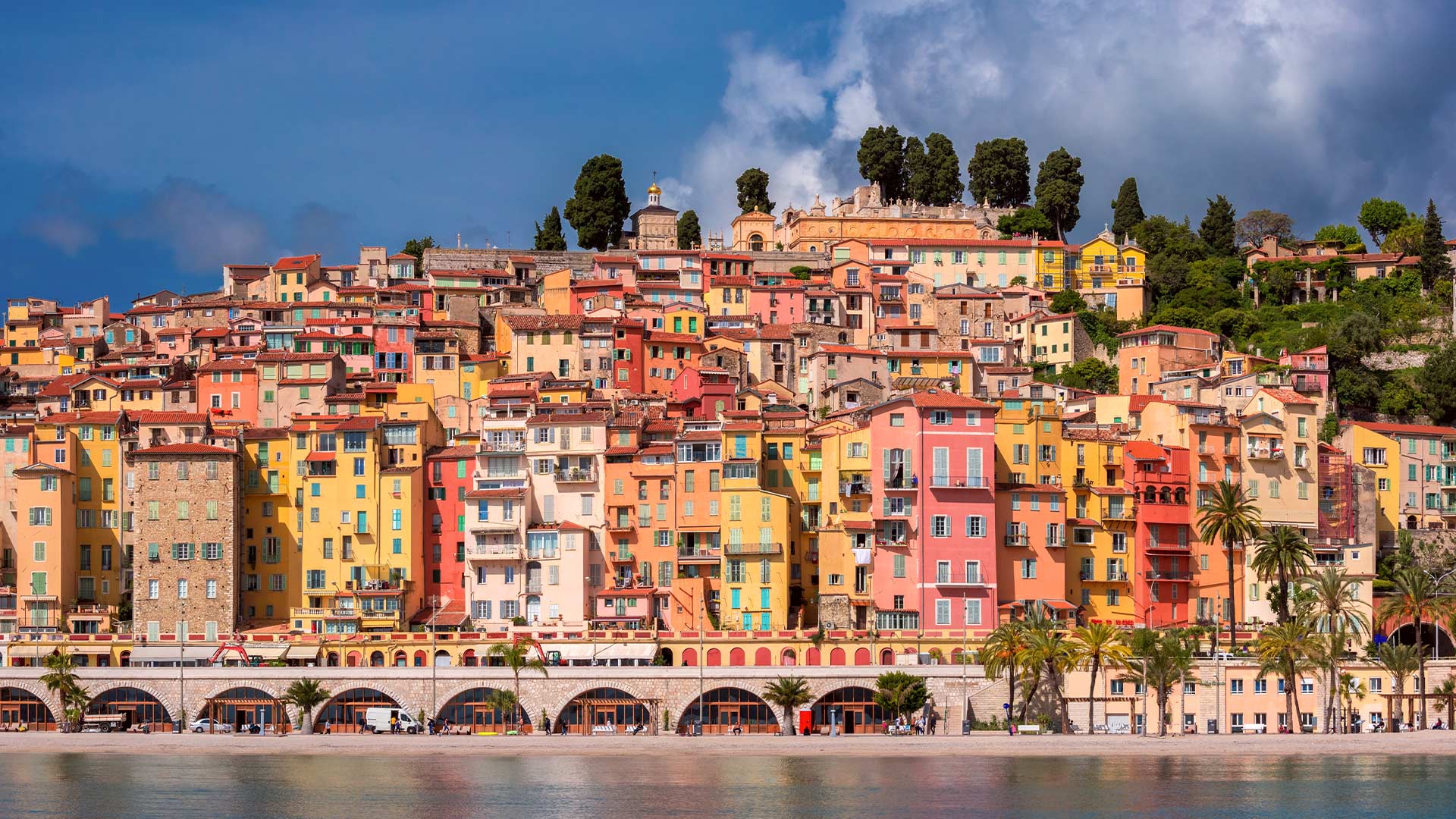 Colorful houses in the old town of Menton, French Riviera