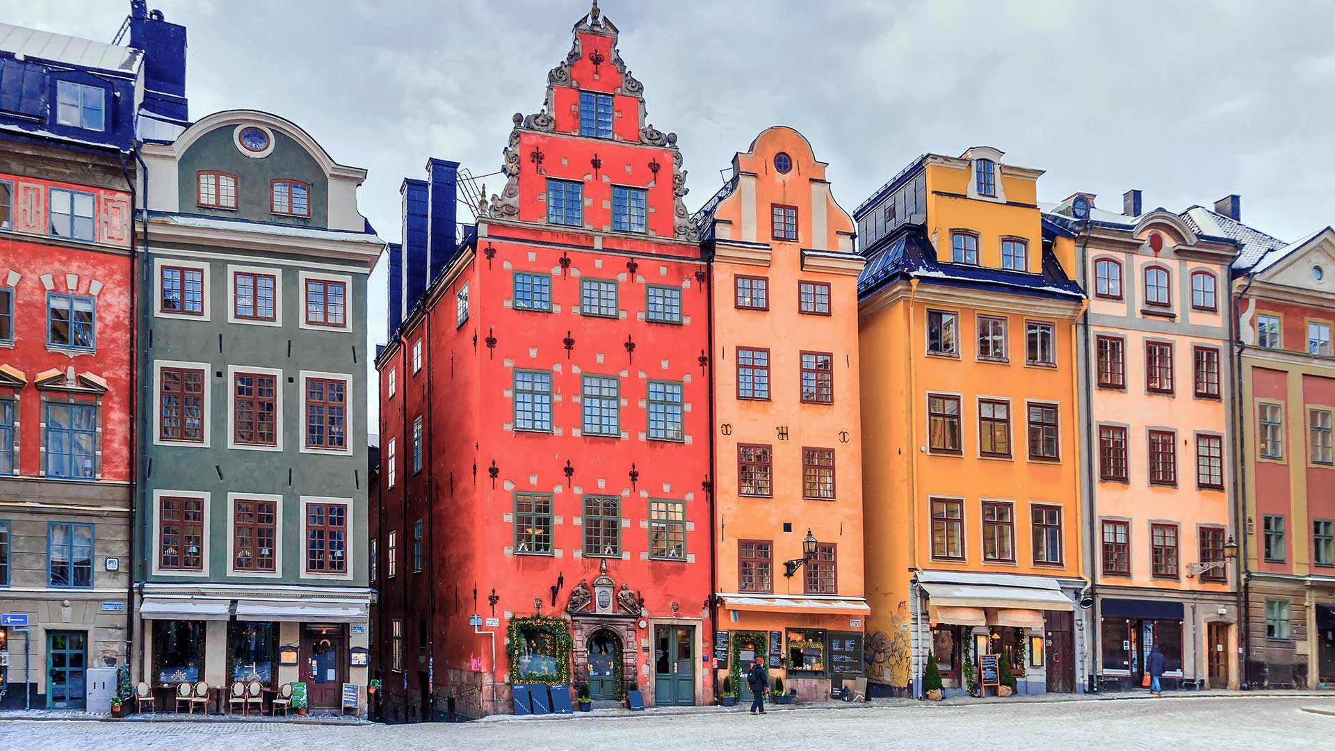 Colourful architecture of Gamla in Stockholm in winter
