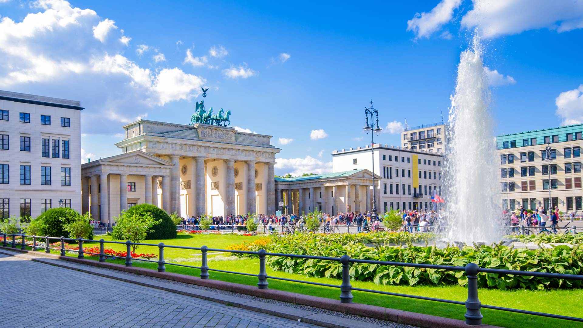 Water fountain in front of Berlin’s Brandenburg Gate