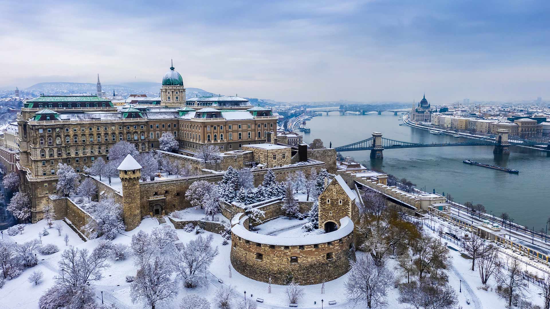 View of the Buda Castle in winter,  Budapest