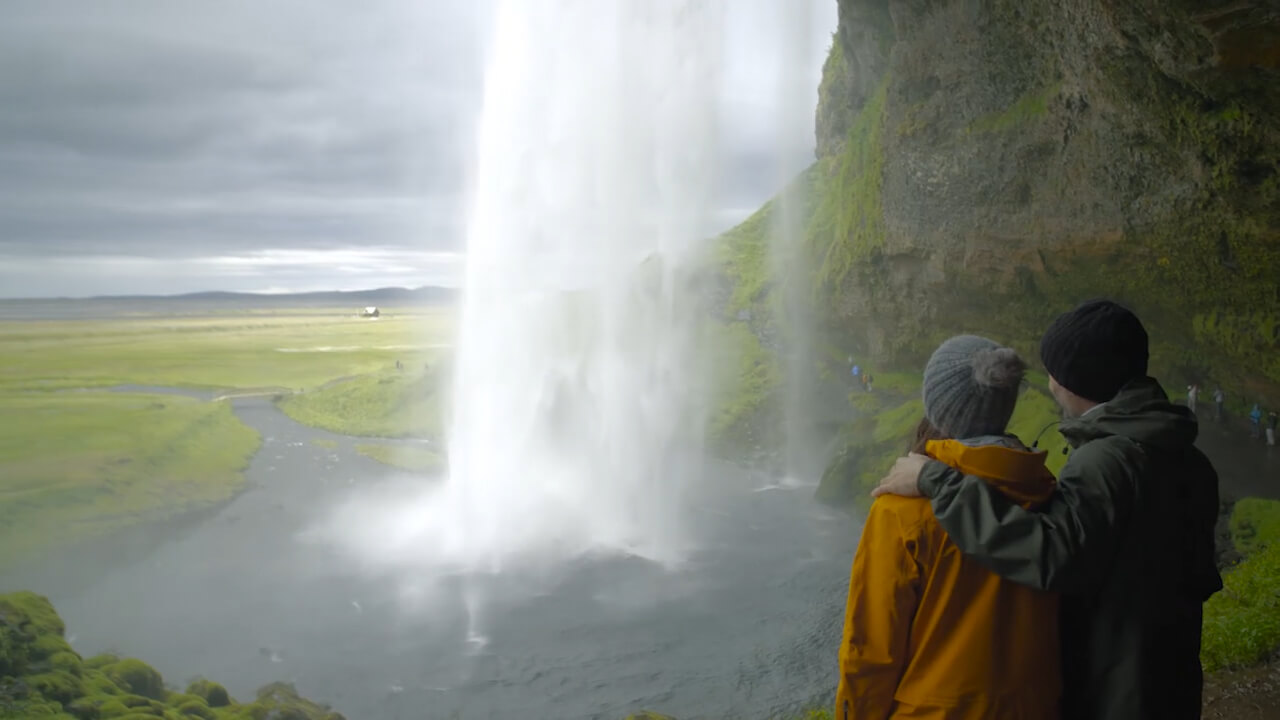 Behind Seljalandsfoss in South Iceland