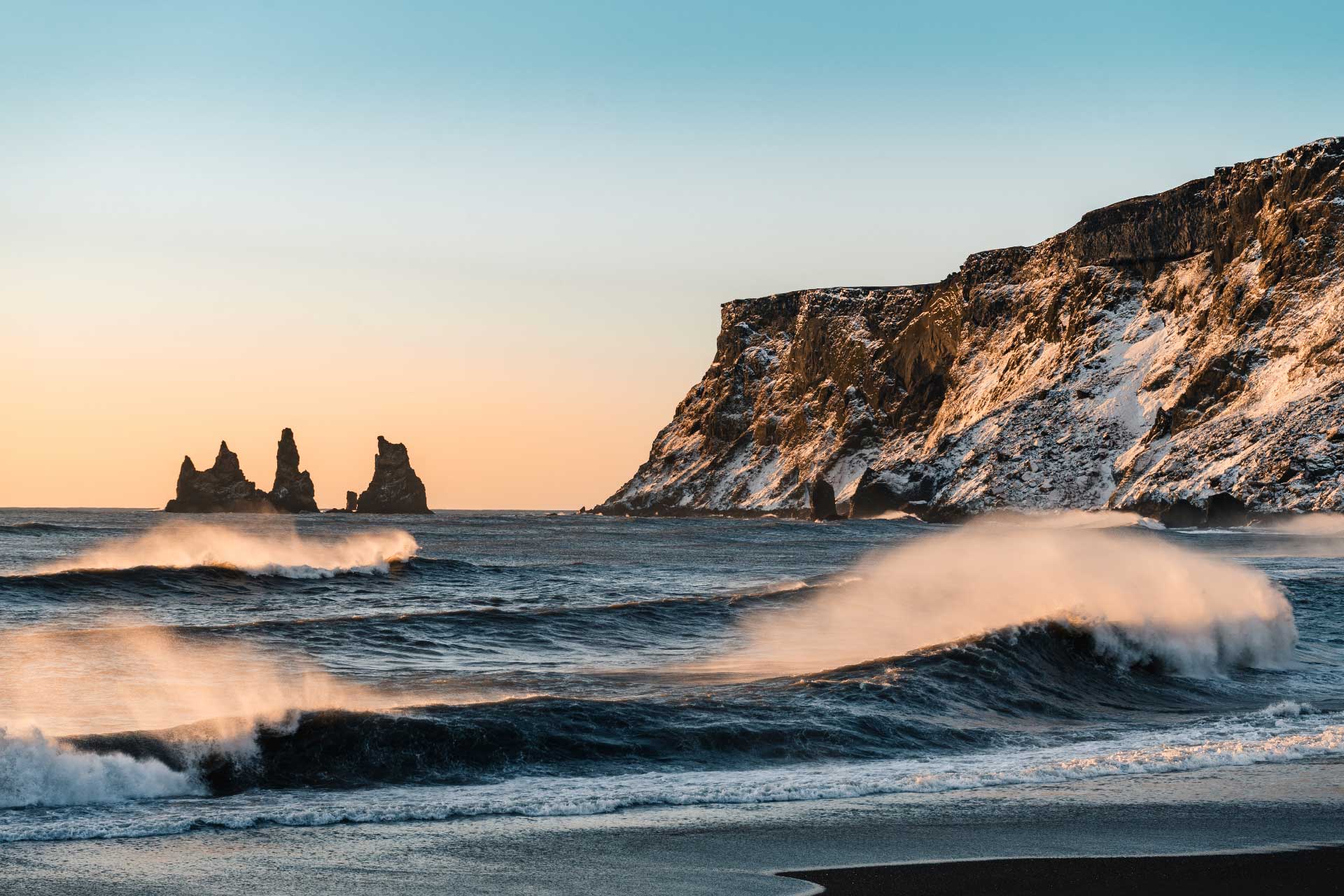 Black Sand Beach in town of Vík