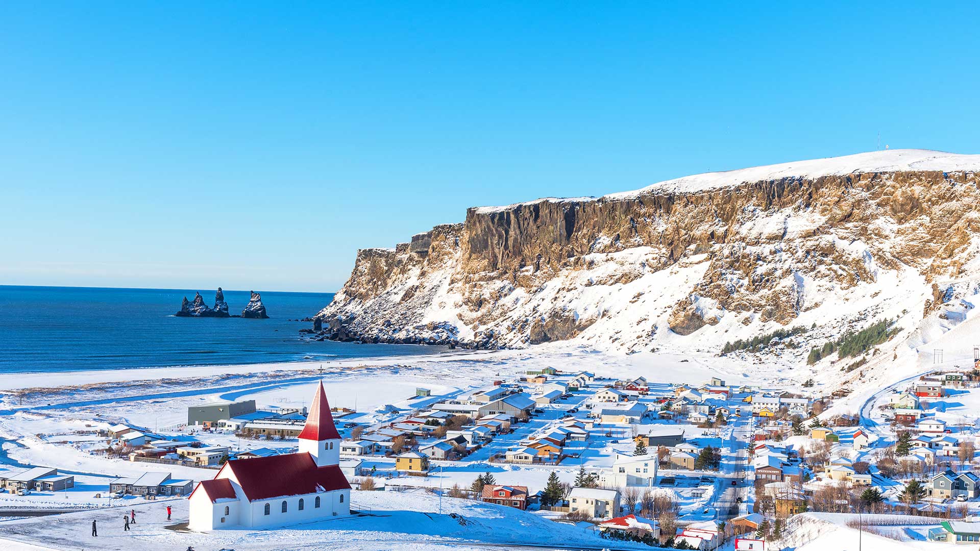 Snowy landscape of Vík í Mýrdal