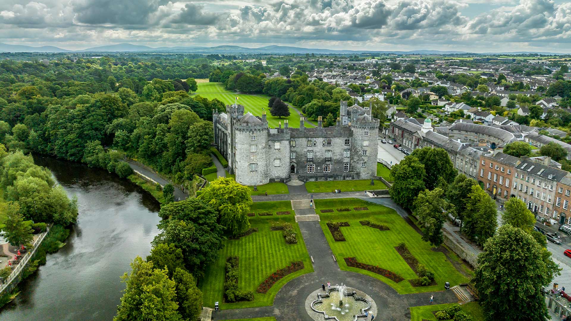 Aerial shot of Kilkenny Castle and parklands