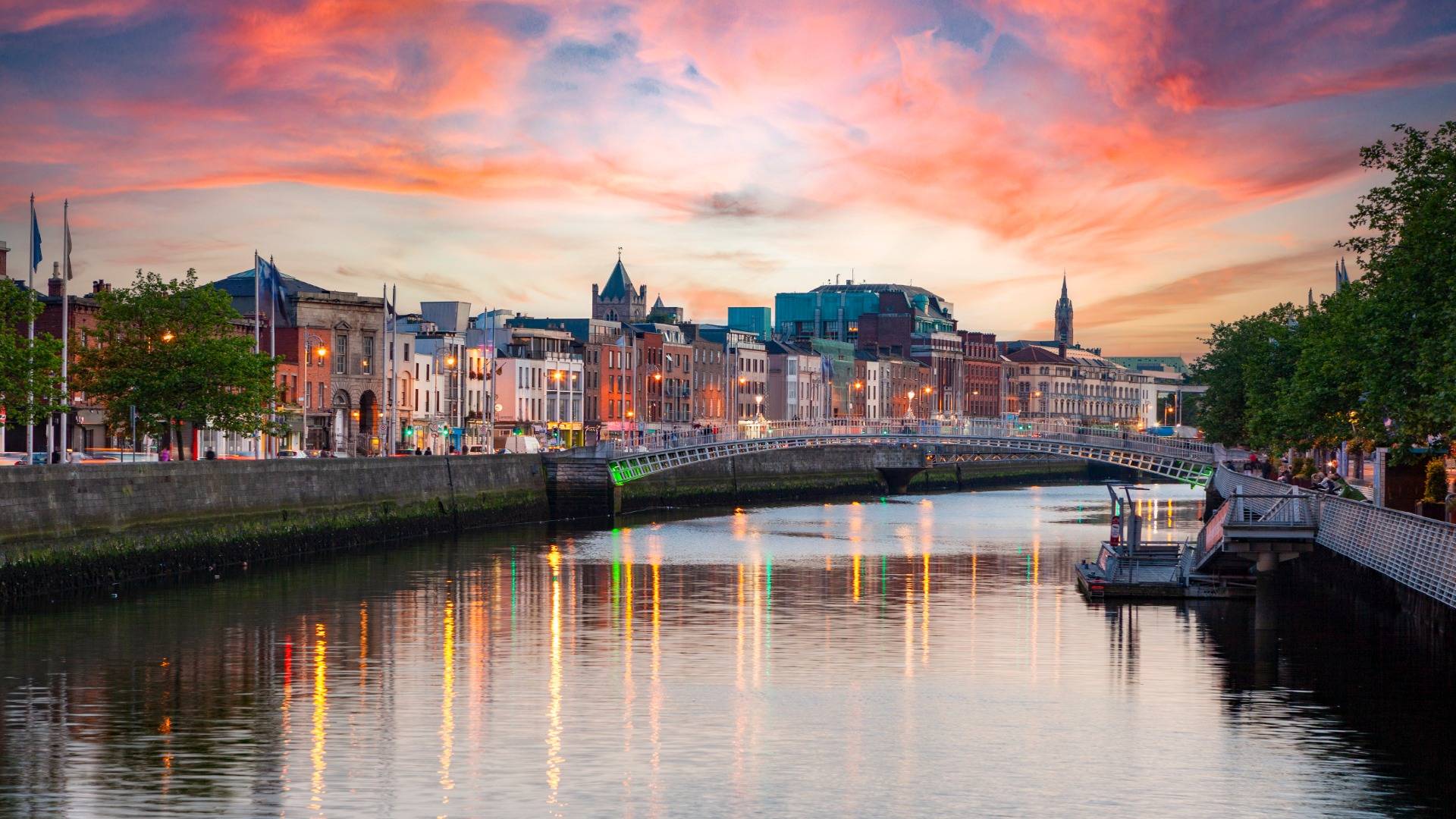 Ha'Penny Bridge at dusk in Dublin