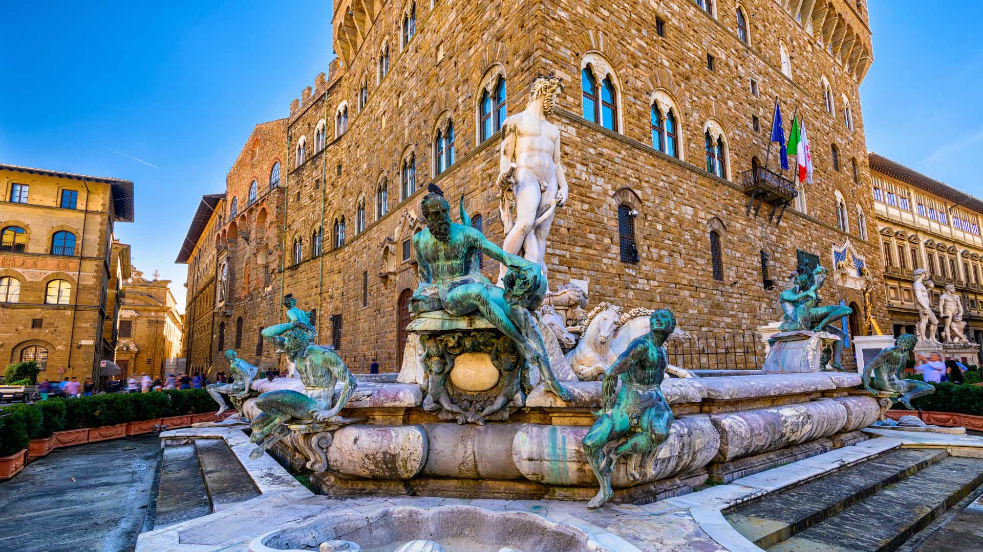 Fountain of Neptune sculpture in Piazza della Signoria Florence