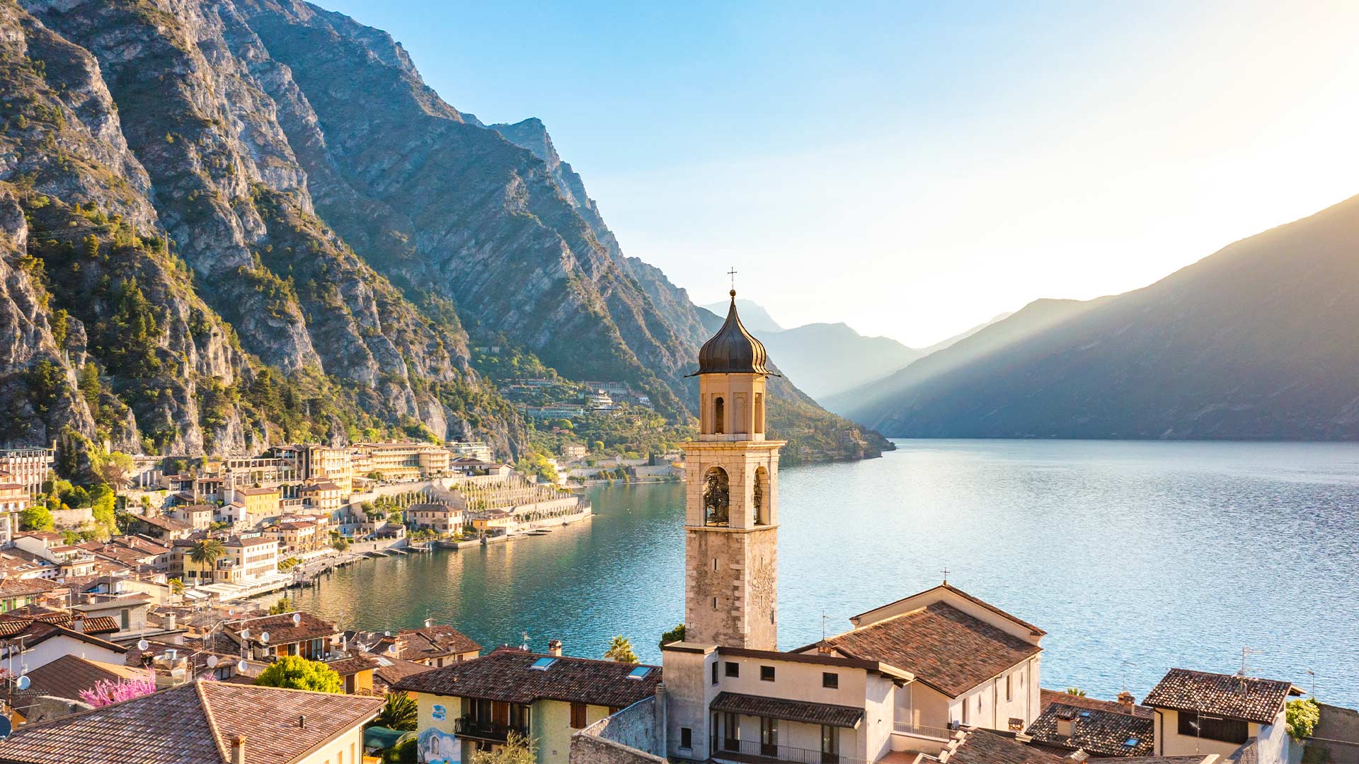 Aerial view of the city of Lombardy, Lake Garda, Italy