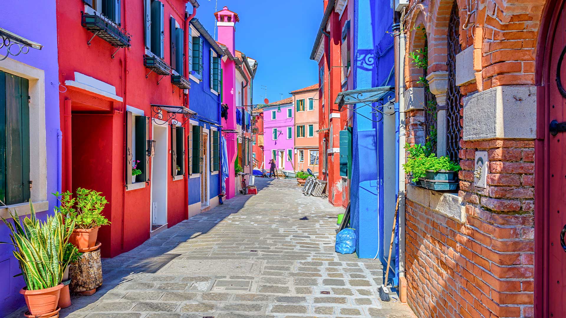Colourful Street in Burano island, Venice