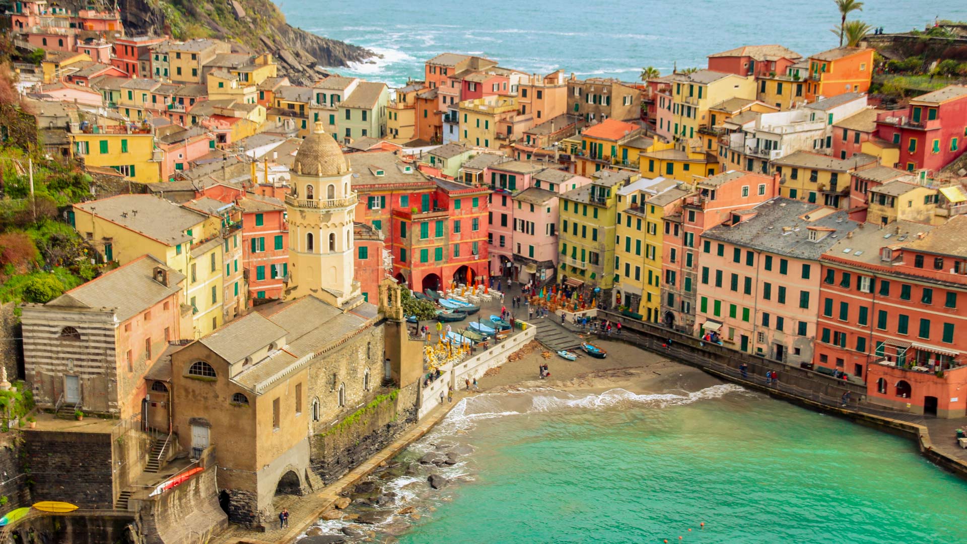 Scenic view of Vernazza town on Ligurian coast Italy