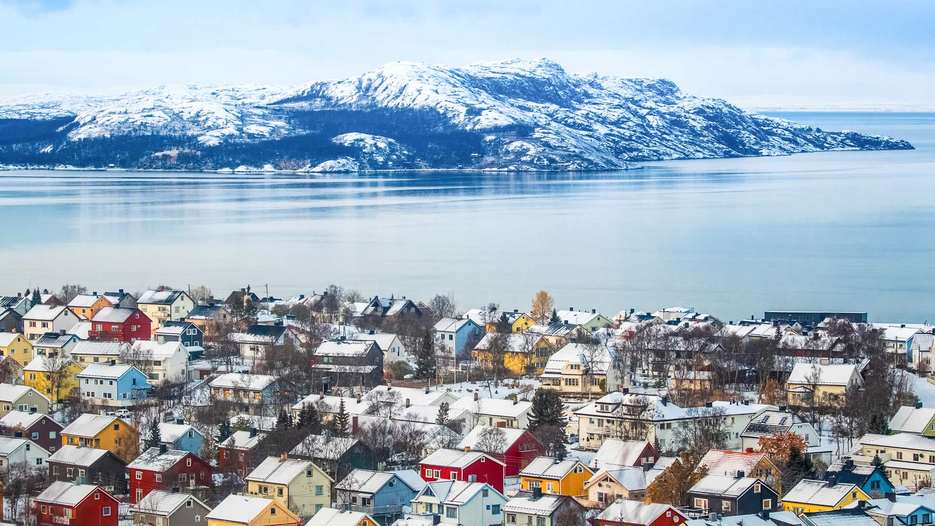 Winter skyline in Kirkenes, Norway
