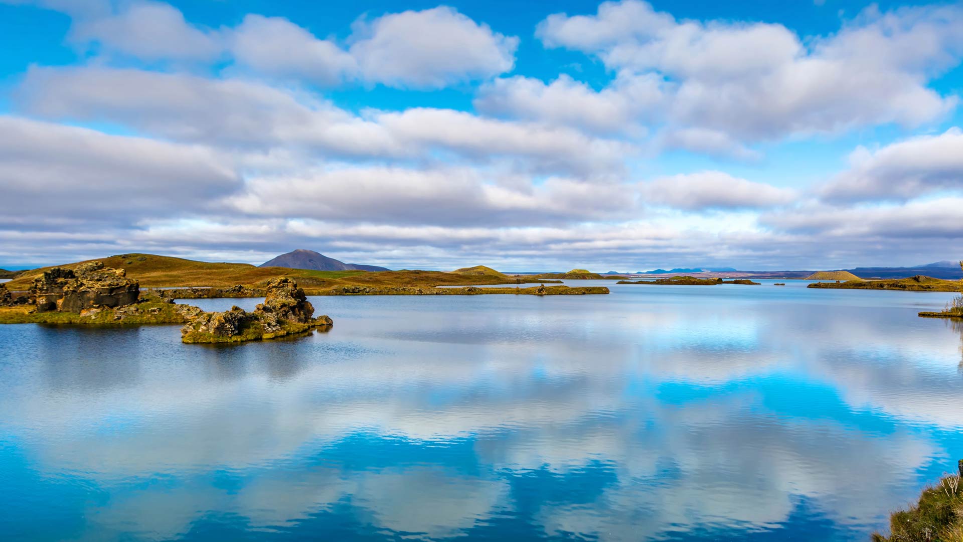 Beautiful cloud reflection on Lake Myvatn
