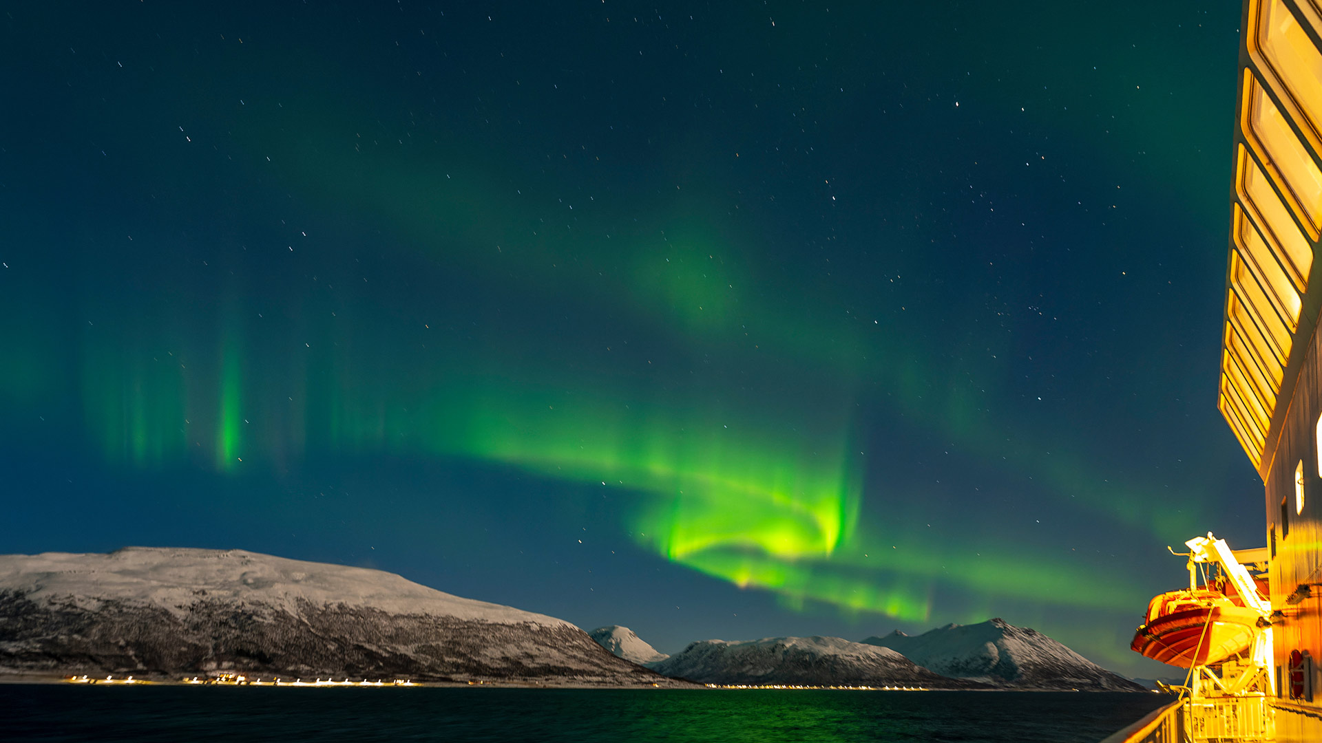 Northern lights seen from cruise in Norway