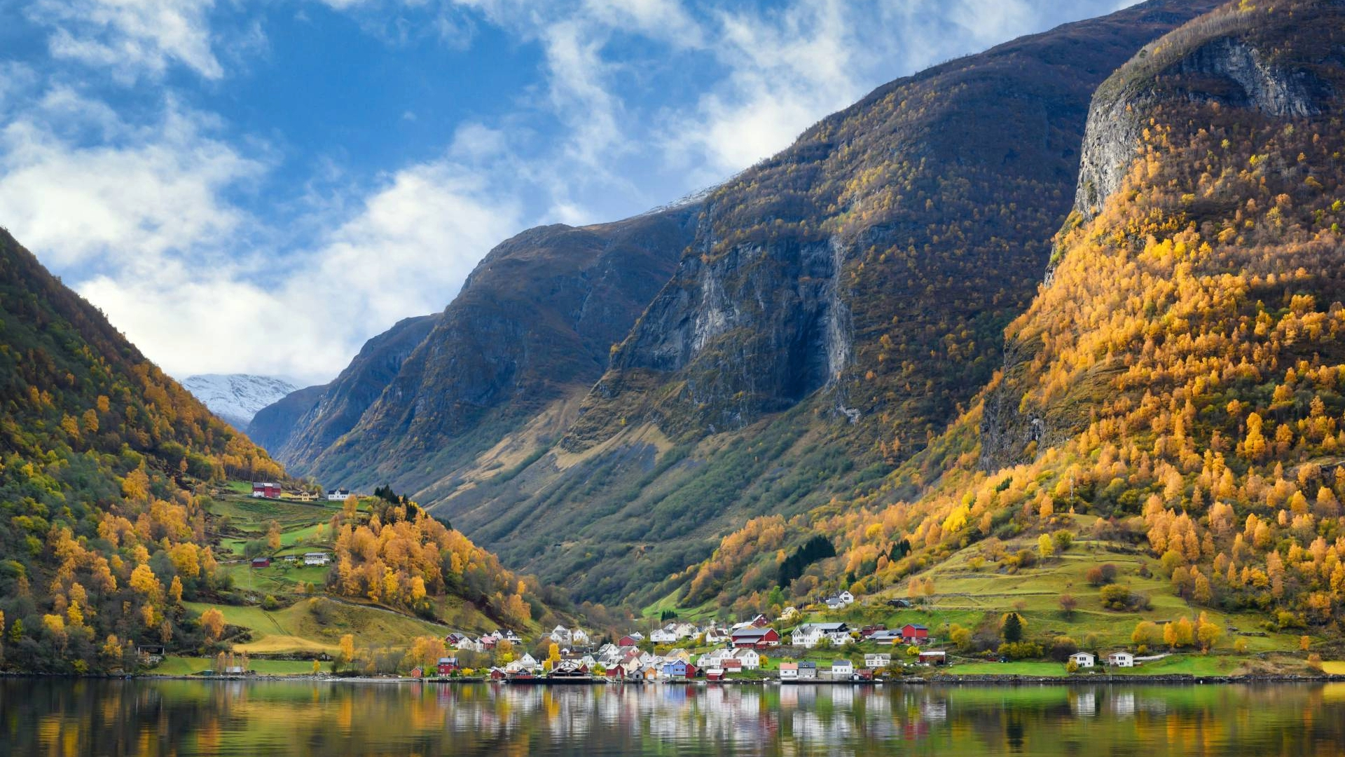 Small Village by Aurlandsfjord in Autumn, Norway