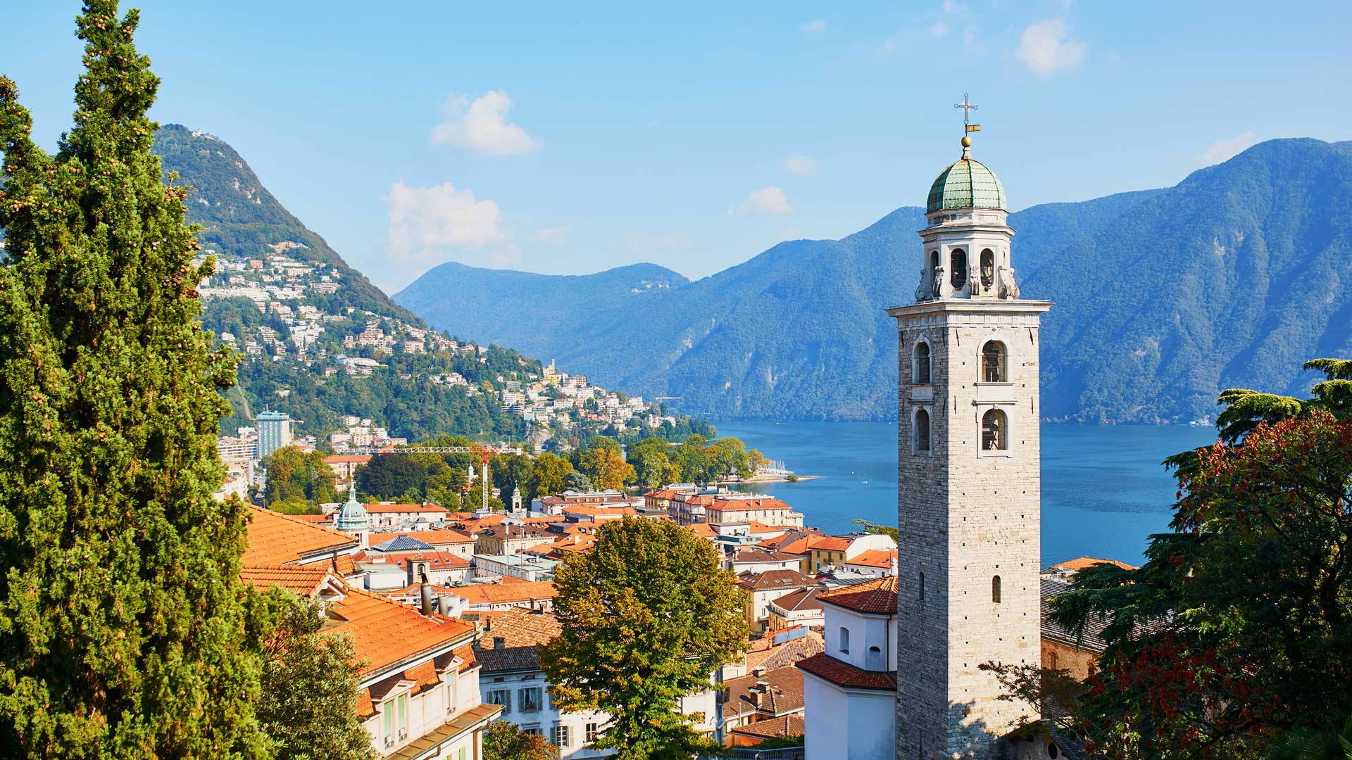 Scenic view to the old town of Lugano, Switzerland