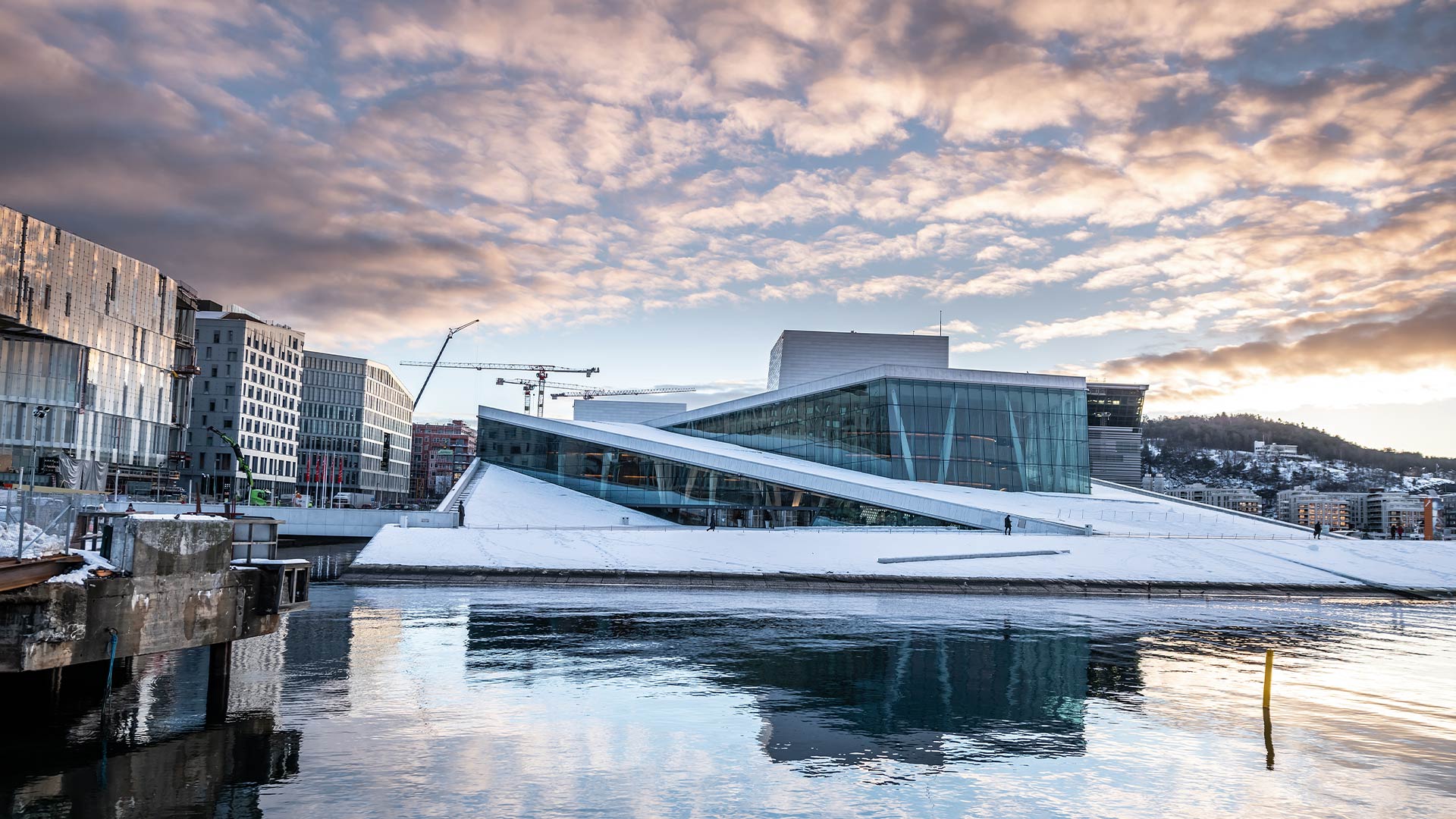 Oslo Opera House covered in snow