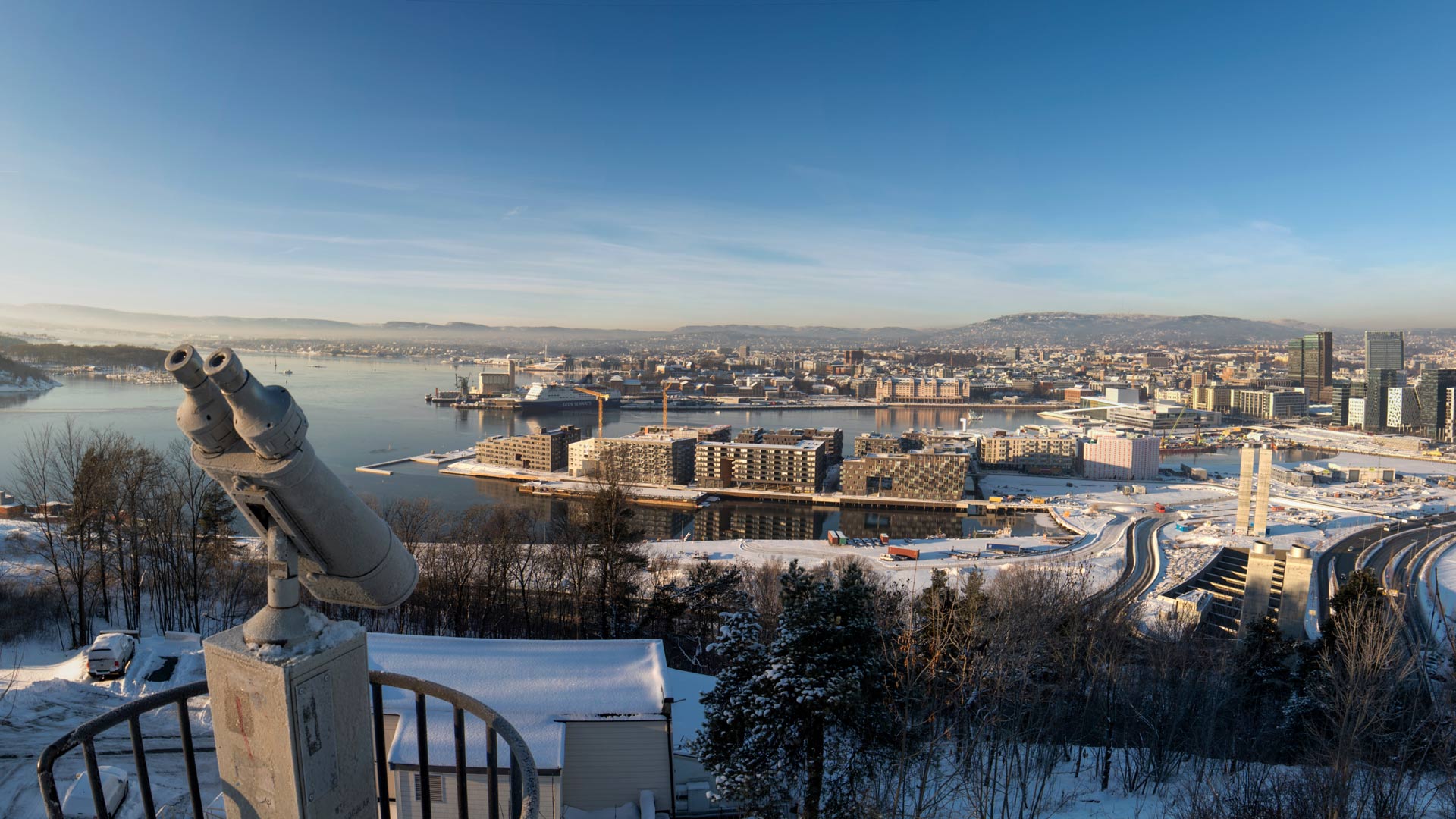 Oslo skyline in winter morning