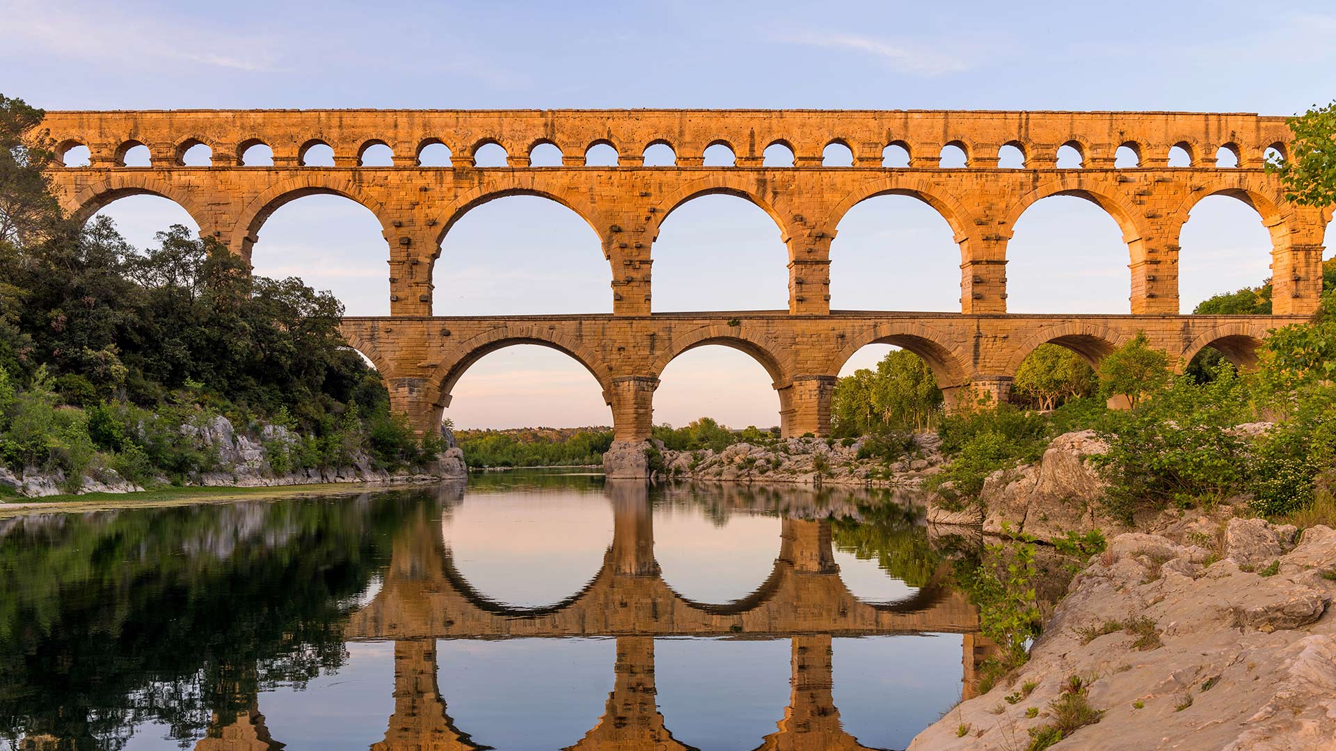 Pont du Gard roman aqueduct over the River Nimes, Occitanie