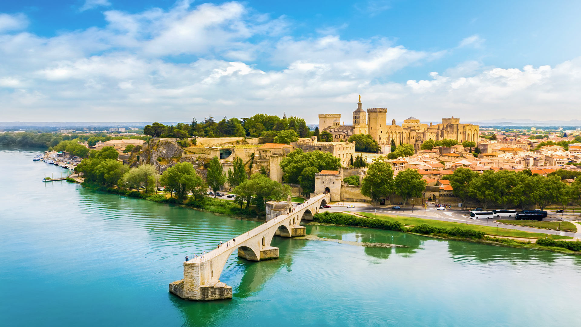 Saint-Bénézet bridge and Rhone river view, Avignon