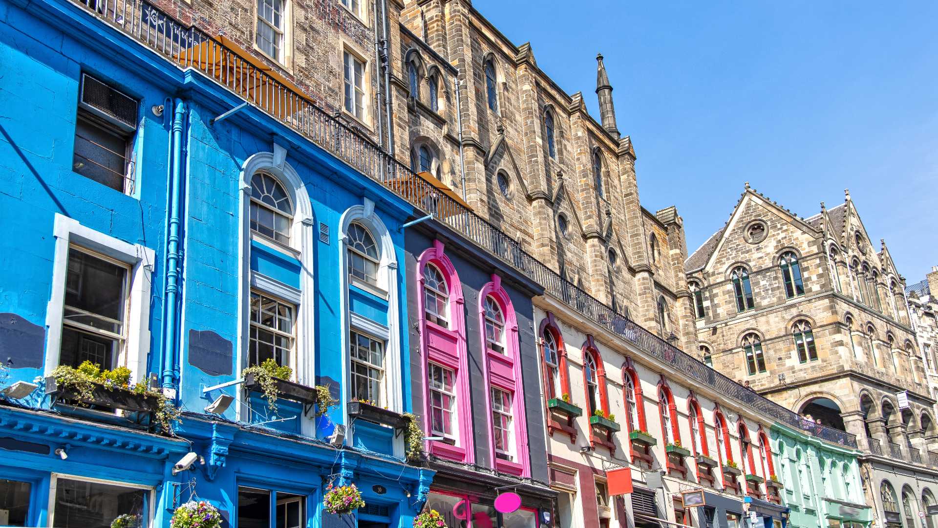 Colourful Victoria Street in Edinburgh Old Town