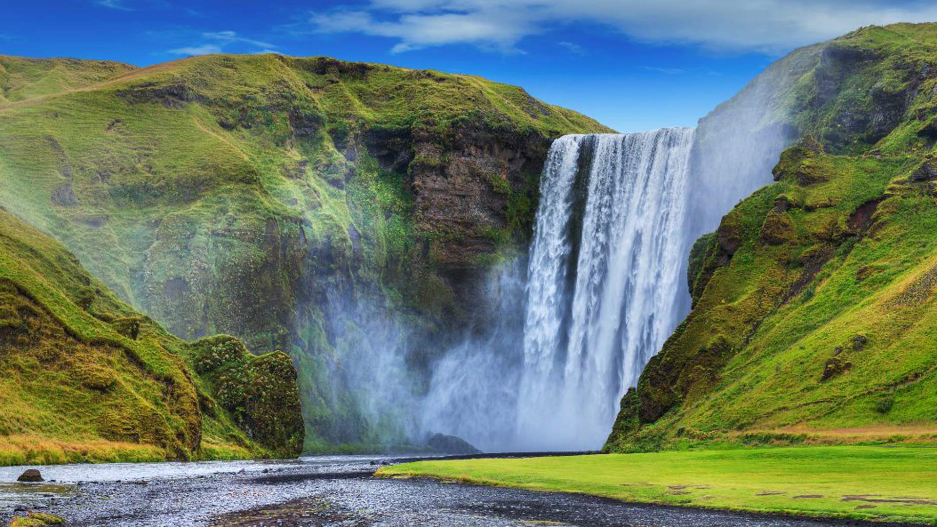 Skogafoss waterfall in summer, Iceland