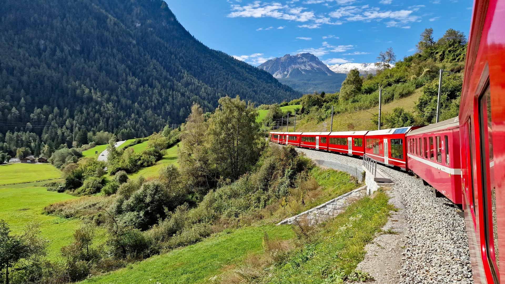 Swiss Alps valley train 