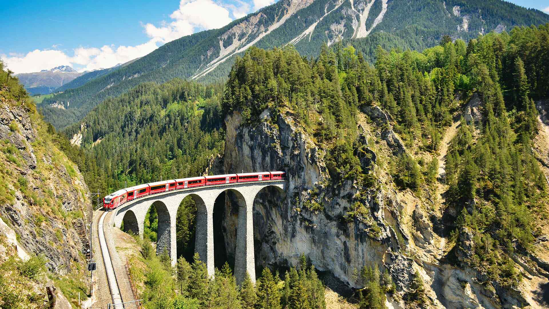Glacier Express over the Landwasser Viaduct in Switzerland