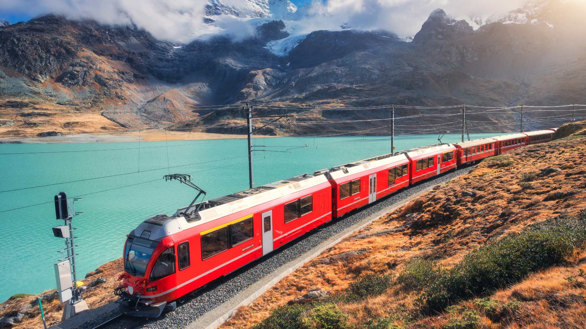 Scenic view of Bernina Express, Alps